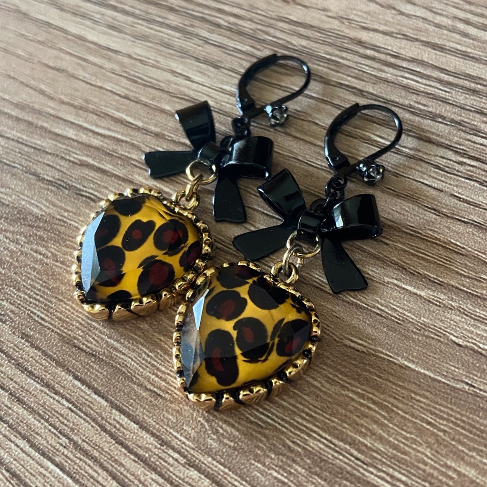 Betsey Johnson Cheetah Heart Drop Earrings